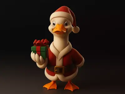 Santa Goose Holding Gift Christmas Goose Figurine Whimsical Xmas 3D print model