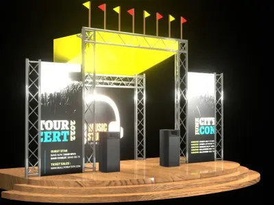 A stage with speakers and signs Low-poly 3D model