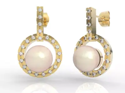 Luxury Pearl Diamond Circle Stud Earrings  3D print model