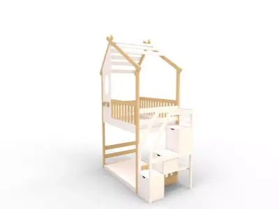 Twin Bunk Bed White House 3D model