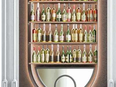 Rack in classic style with alcohol in a restaurant 3D model