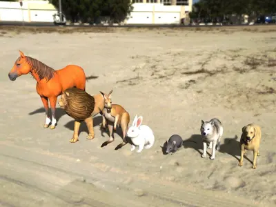 Animal Group lion horse rat rabbit kangaroo wolf and dog  3D model
