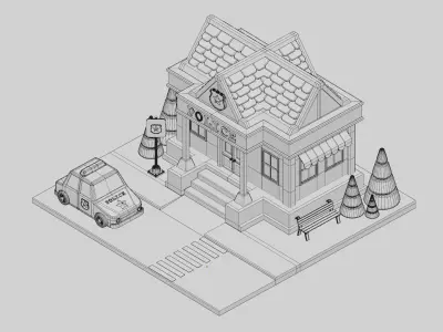 Police Station - Isometric  Low-poly 3D model