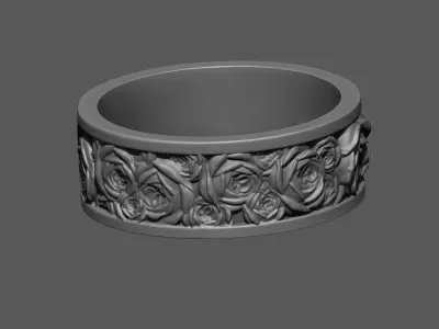 Rose flowers wedding band ring - 3D print model 3D print model