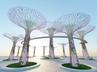 Gardens by the Bay Singapore supertrees Low-poly 3D model