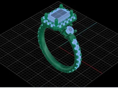 Emerald Cut Diamond Engagement Ring With Halo 3D print model