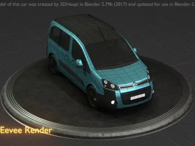 City Car 64 Utility Vehicles Van Type-D Blue Low-poly 3D model