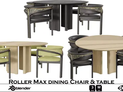 Roller Max dining table and chair Low-poly 3D model