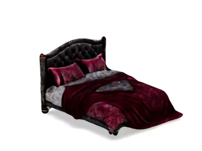 Velvet Dreams Luxurious Baroque-Style Bed 3D model