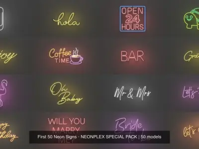 First 50 Neon Signs - NEONPLEX SPECIAL PACK 3D Model Collection