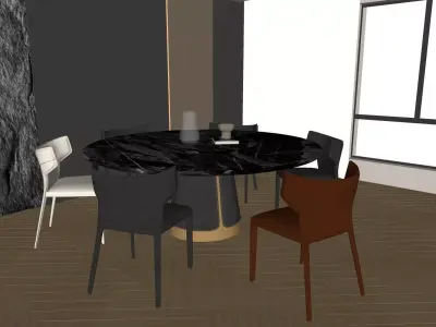 Light luxury dining table and chairs 3D model