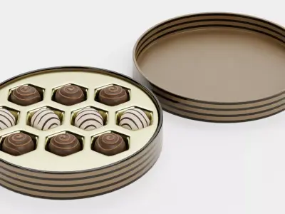 Chocolate Box V8 - Luxury Round Gift Box Filled with Pralines 3D model