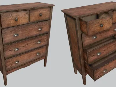 Large Old Wooden Dresser PBR Low-poly 3D model