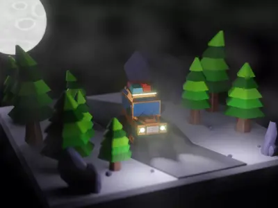 Lowpoly 3D model truck in forest 3D model