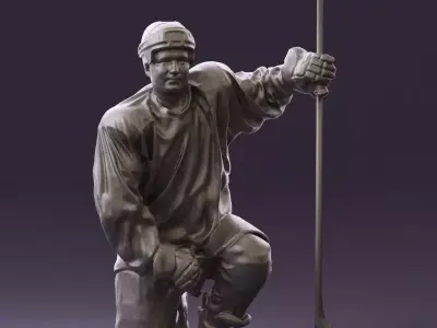 Hockey player in blu jersey 0894 3D Print Ready 3D print model