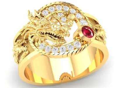 Luxury Dragon Wrap Diamond Men Ring  423 3D print model