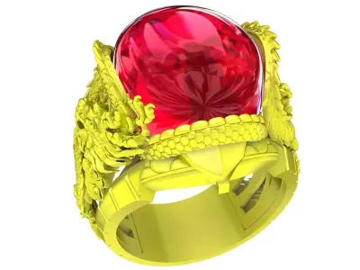 A4765 Oval Ruby Chinese Dragon Men Ring 3D print model