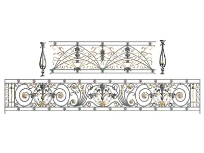 Decorative Wrought Iron Railing 3D Model  3D model