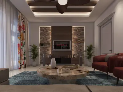 Modern Living Room 3D Model full furniture  3D model
