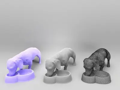 Dog with bowl 32 Low-poly 3D model