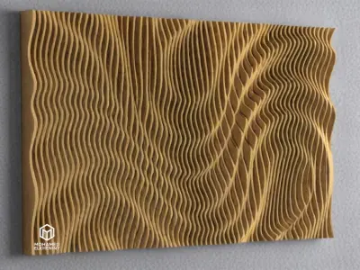 Parametric Wavy Wooden Wall Decor 03 - wood cutting machines 3D model