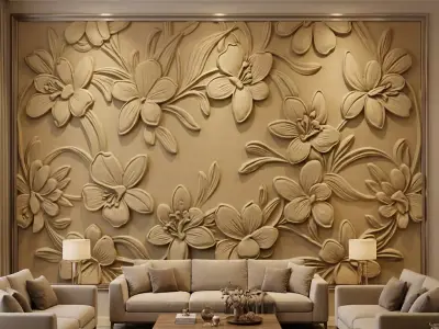 modern rose panel wall decor set relief stl mural CNC 306 3D model