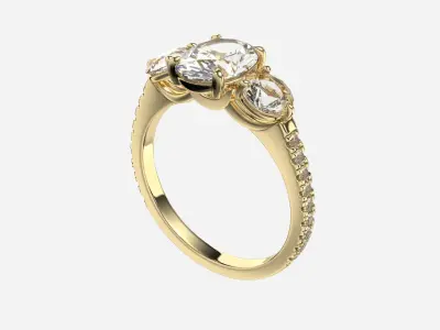 Three Stone diamond Ring 3D print model get
