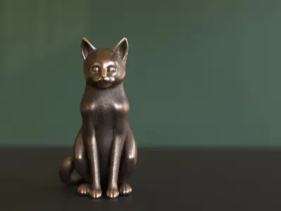 Cat Sitting Metal Statuette Low-poly Low-poly 3D model