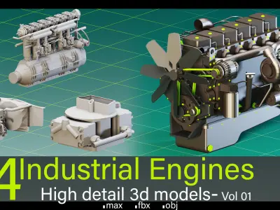 3 in one-14 Industrial Engines- High detail 3d models Low-poly 3D model