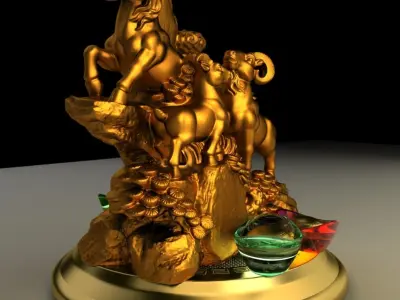 Chinese goats with gold ingot 3D model