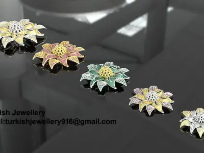 Sun Flower Locket set and Ring 3D model