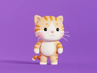 Cat Cartoon Character Rigged Animated Orange Chibi Kawaii Low-poly 3D model