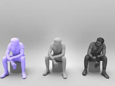 Sporty man sitting and holding water bottle 427 Low-poly 3D model