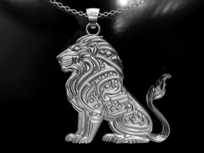 Lion statue gold pendant jewelry 3D print model