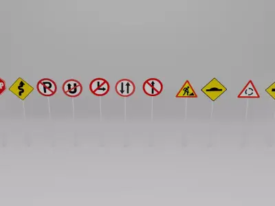 modeling of a set of traffic signs Low-poly 3D model