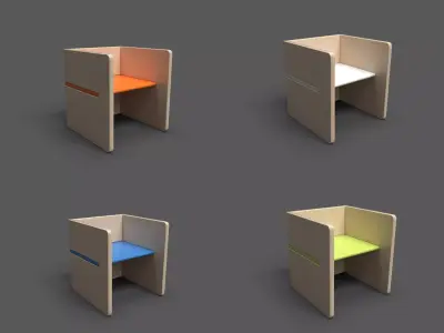 ArmChairPop wooden chair with seat and measurements Low-poly 3D model