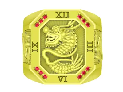 Luxury Dragon Roman Numeral Ring for Men  4049 3D print model