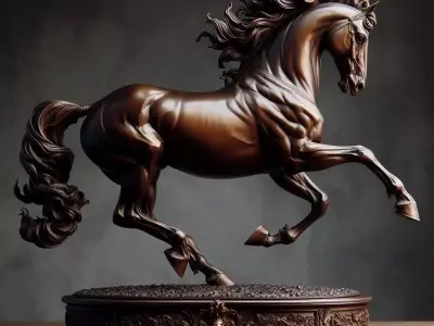Bronze Horse Sculpture Dynamic Galloping Stallion 3D Model Low-poly 3D model