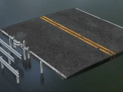 Pbr - Highway Set road with bridge Low-poly 3D model