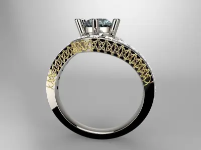 White Gold Blue Topaz and Diamond engagement ring 3D print model