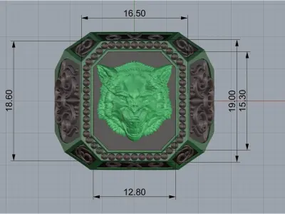 male ring with wolf head 3D print model