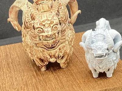 Taotie paper sculpture of horned animal 3D print model