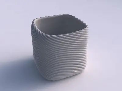 Vase quadratic stumpy with bent extruded lines 2 3D print model