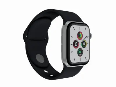 Apple Watch SE - Silver Aluminium Case with Midnight Sport Band Low-poly 3D model