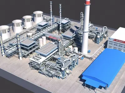 Refinery power plant Low-poly 3D model