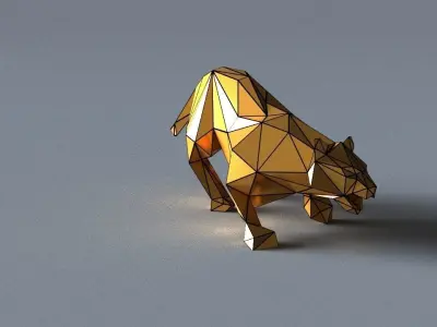 tiger lowpoly 3D print model gold geometric animal Low-poly 3D model