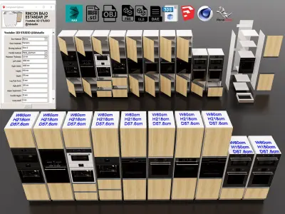 Kitchens and closets library of dynamic blocks Kitchen cabinets Low-poly 3D model