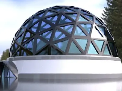 Geodesic Dome Structure Wireframe with Glass and Base Entry 3D model