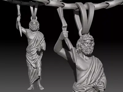 Zeus pendant Sculpture  jewelry gold necklace Silver 3D print model