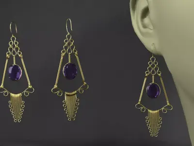 Earring pair of earrings with amethyst stones 3D model